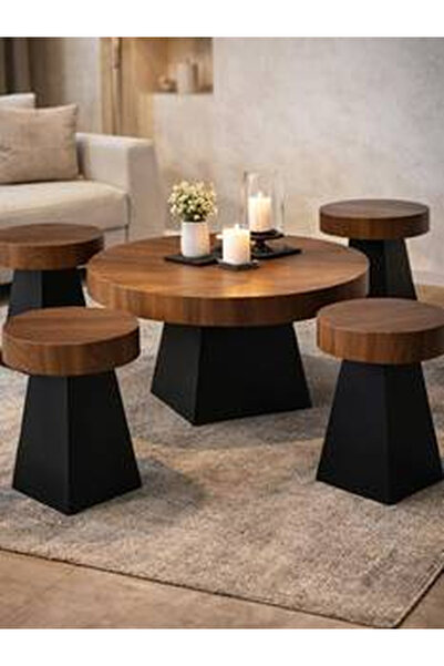 Genrics Round coconut shell serving table set with 4 serving pieces