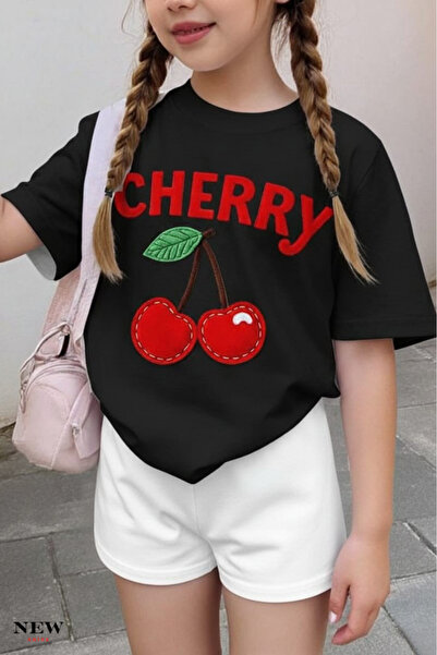 New Shine تي شيرت للأطفال مطبوع عليه الكرز للجنسين