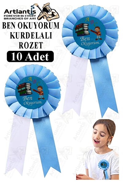 Artlantis I Read Books Ribbon Badge 10 Pieces Blue and White Lapel Badge Chil...