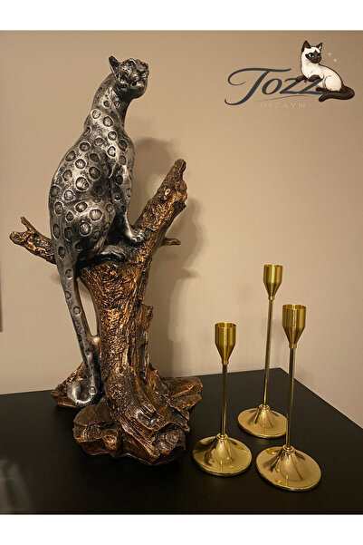 Tozz Dizayn 3’lü Gold Şamdan Takımı - 3 Farklı Boy Dekoratif Obje