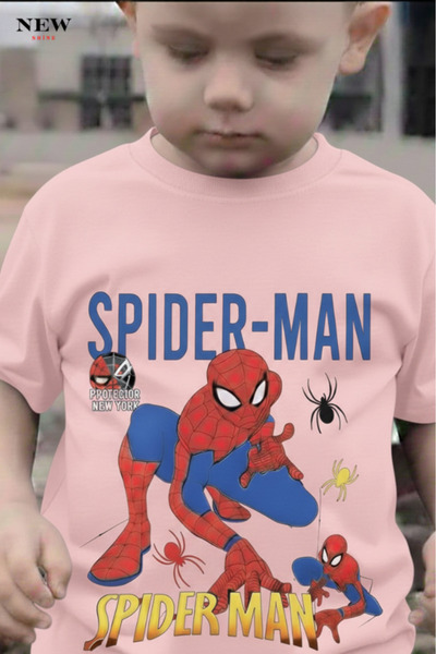 New Shine تي شيرت للأطفال مطبوع عليه الرجل العنكبوت للجنسين