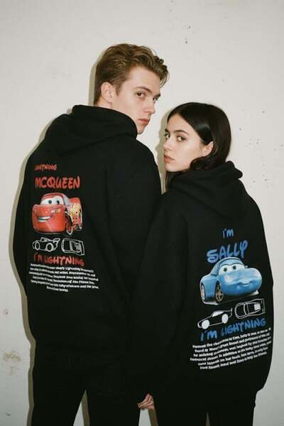 8line Black Mcqueen & Sally Lover Couple Combination Oversized Sweatshirt Set...