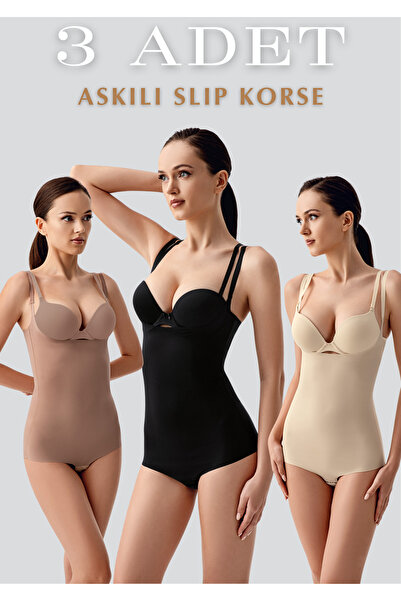 QKK Women's 3-Piece Slip Corset with Straps - Stitch-Free Shaping / Sculpting...