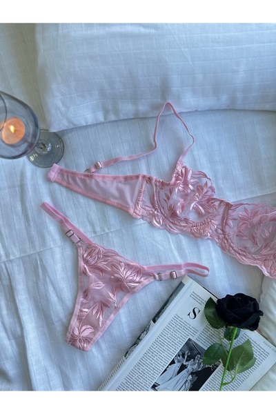 Miracle Mira Mery Pembe Dantel Detaylı Balenli Sütyen Takımı
