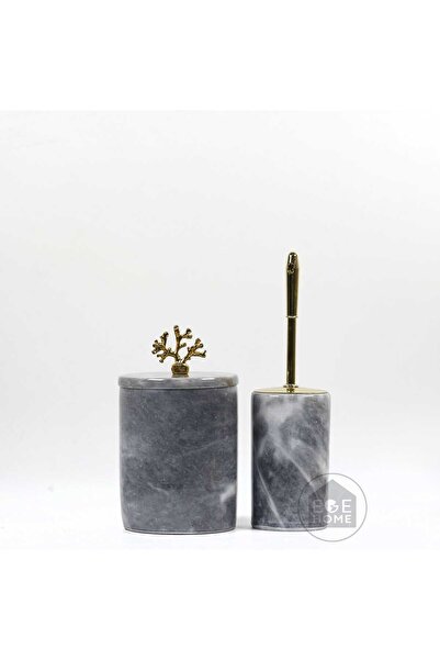 ege gross Dekoratif Gri Mermer Banyo Seti 2 Li Gold Aksesuarlı Tasarım Set\Me...