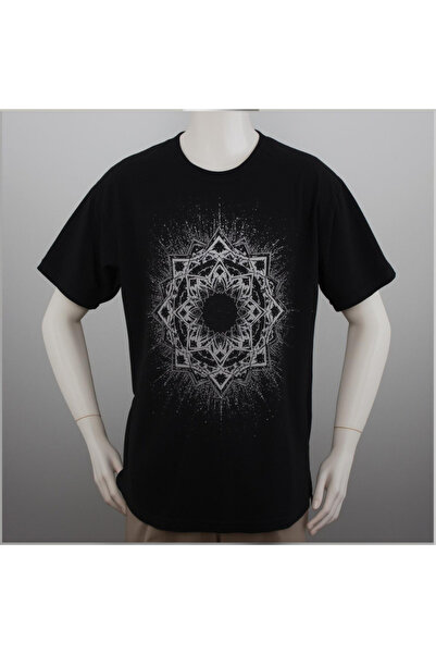 TİMİSİVA Unisex Oversize Printed Cotton Crew Neck Short Sleeve Black T-Shirt