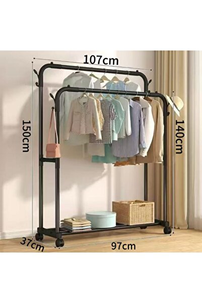 satrendy Heavy Duty Double Rail Clothes Rack on Wheels Metal Garment Organize...