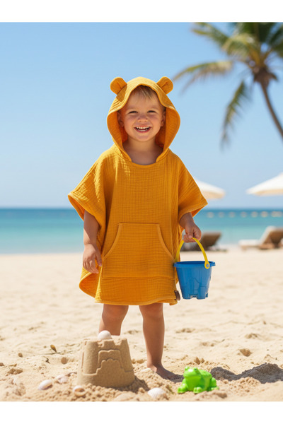 Mujo Baby&Kids منشفة بونشو للأطفال من القطن العضوي |   بغطاء رأس |   تفاصيل ا...