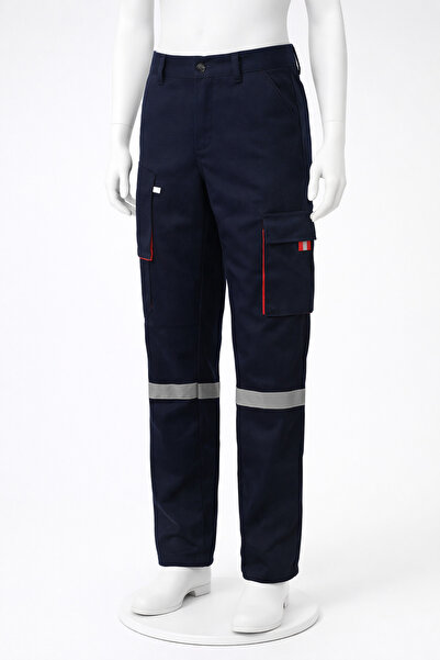 SaglamKıyafetler Gabardin İş Pantolonu Lacivert Kırmızı Parçalı
