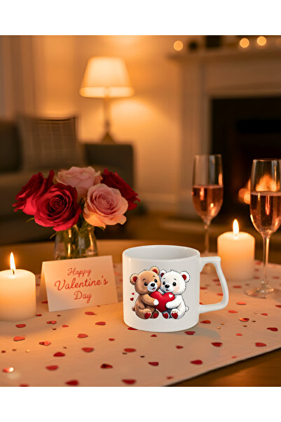 Finka Dekor هدية للحبيب: كوب بتصميم على شكل قلب مع شكل دمية دب
