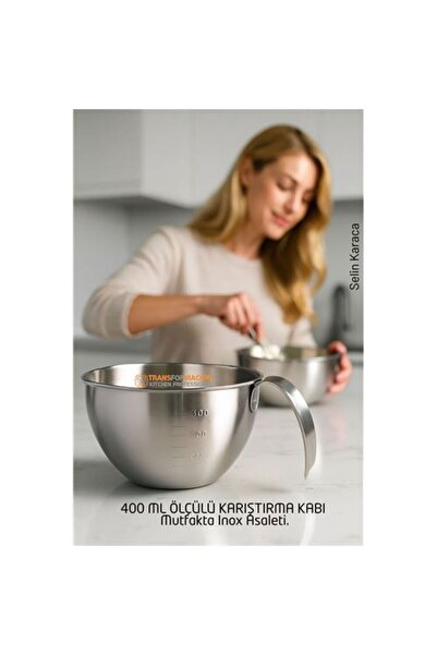 ModaCar Inox Çelik Profesyonel Ölçülü Karıştırma Kabı - 400 ml Sos & Hazırlık...