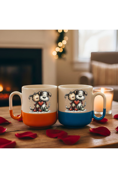 Finka Dekor هدية للعشاق مكونة من قطعتين: كوب بتصميم قطة وكلب مع أحذية ذات طاب...