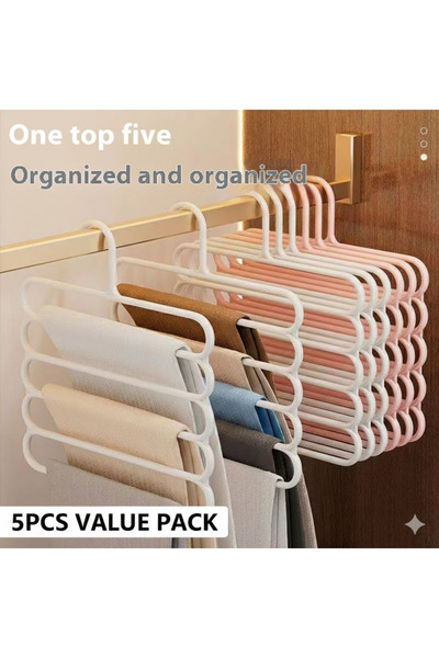 satrendy Space Saving 5-Tier Pants Hanger Non-Slip Wardrobe Organizer White