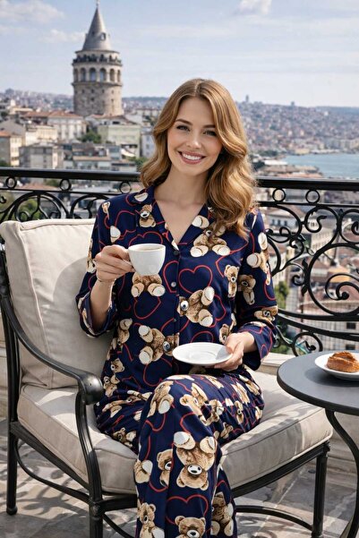 forte bella Teddy Bear Patterned Top and Bottom Pajama Set