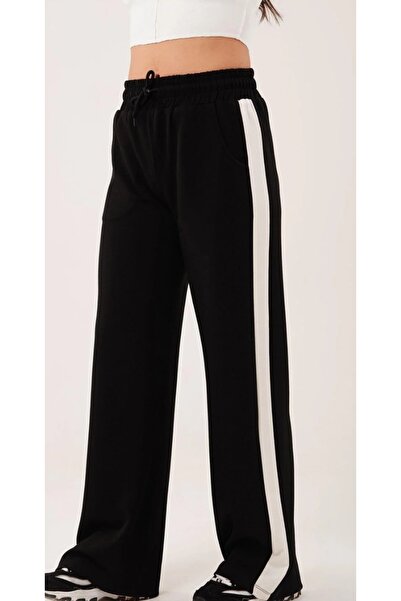 PEKA Kadın Premium Kalite Bordo Beyaz Şerit Detaylı Spor Eşofman Altı