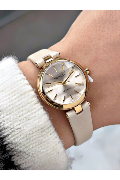 Ferrucci Special Design Beige Color Leather Cord Women Wrist Watch Frc2040Mr