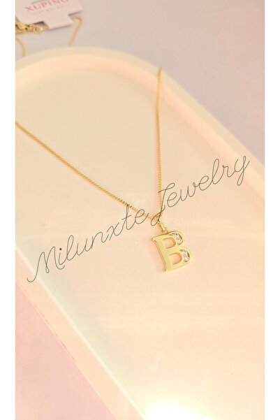 MİLUNXTE Xuping B Harfli Kadın Gold Renk Zirkon Taşlı Çelik Harf Kolye