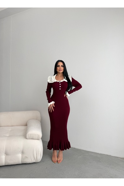 LİLA İSTANBUL Princess Collar Buttoned Front Knitwear Dress (Standard Size S/...