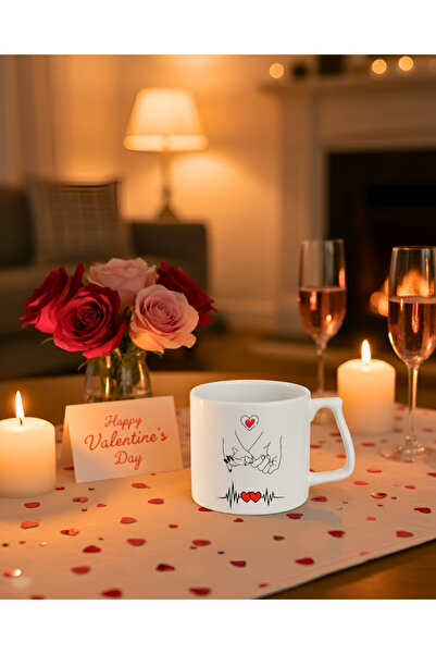 Finka Dekor Minimalist Hand-Holding Couple and Heartbeat Design Mug - Modern ...