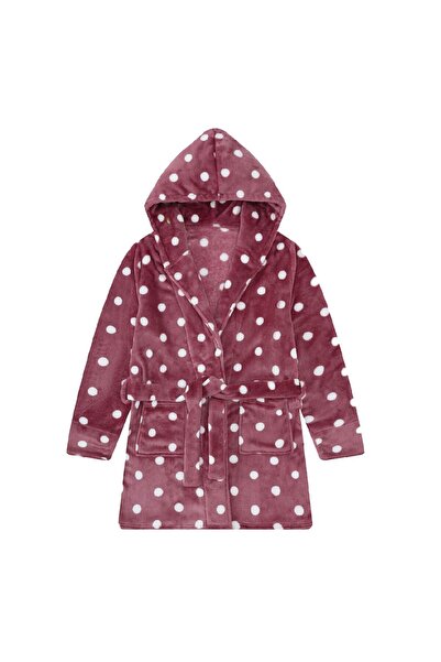 OEM Burgundy Polka Dot Winter Robe & Hood for Women - One Size