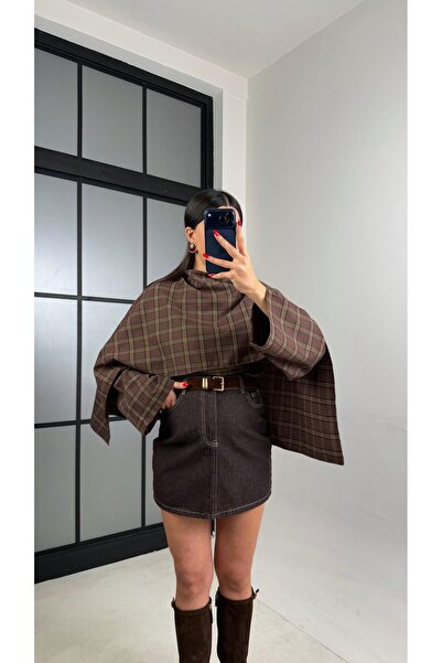 Gaus Kahve Kemerli Mini Denim Etek GAUS-01042