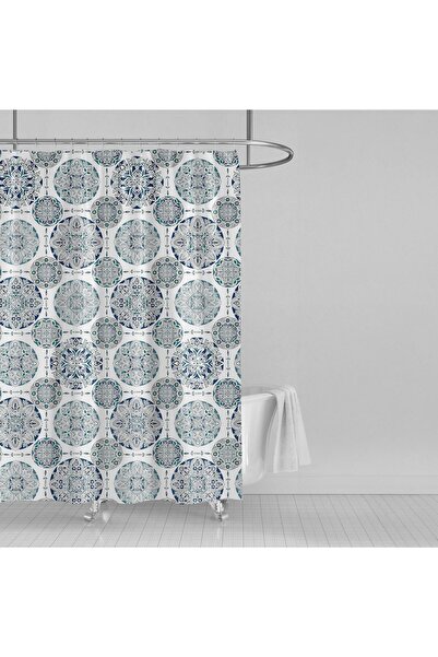 OEM Shower Curtain Blue Grey Vintage Circles 180x180cm