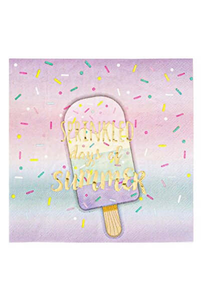 OEM 2-Ply Pastel Colored Table Napkins with Gold Foil Ice Cream Pattern "Summ...