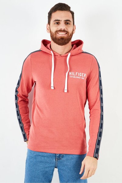 Tommy Hilfiger Men Hood With Drawstring Brand Logo Sleepwear, Tuscan Red/Navy...