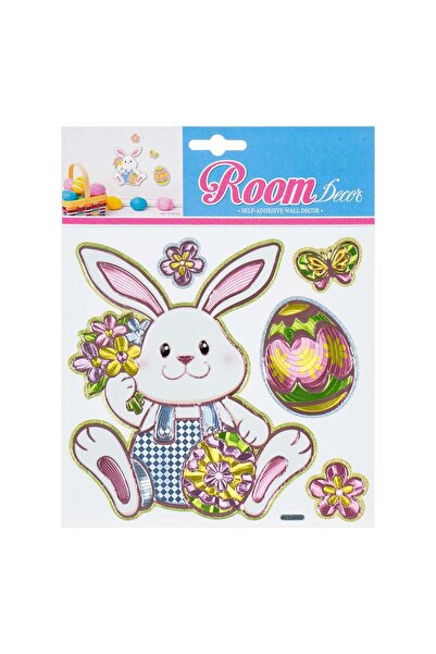 OEM Decorative Easter Stickers with Rabbit, Flowers, Eggs Pattern - 5pcs
