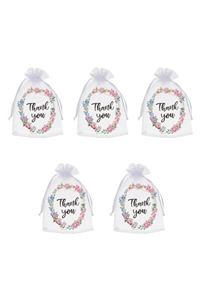 OEM Set of White Organza Gift Bags with Colorful Flower Pattern "Thank You" 1...