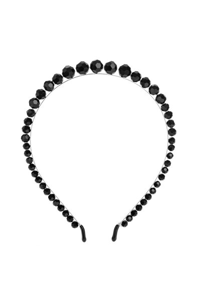 OEM Thin Metal Hair Crown with Small and Large Black Diamond-Shaped Stones fo...