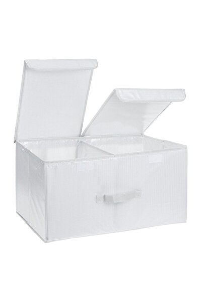 OEM White Storage Box with Double Lid & Divider 35x25x16cm