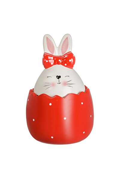OEM Red Egg Easter Ceramic Container with Bunny for Cookies Ø14x24cm