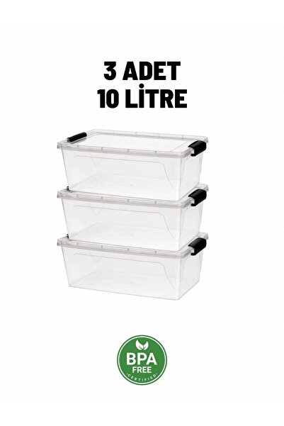 wete home 3 Multi-Purpose Rectangular Lockable Storage Containers 10 Lt