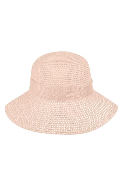 OEM Γυναικείο καπέλο με διάτρητο σχέδιο σε ροζ χρώμα και κορδέλα