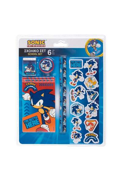 OEM School Set Notebook Pencils Eraser Sharpener & Sonic Stickers - 6pcs