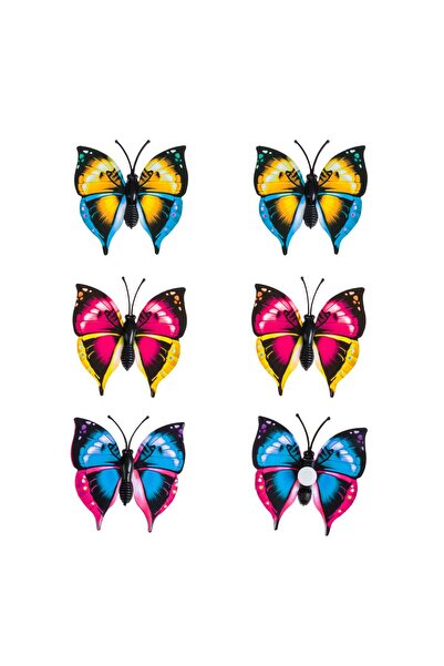 OEM Autocolante Decorative Fluturi Galbeni Fucsia Turcoaz Color 5cm - 6buc