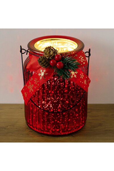 OEM Red Glass Candle Holder with Branches & Handle Ø11x15cm