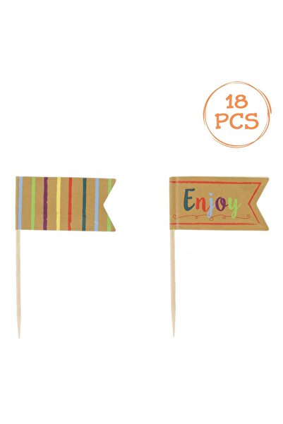 OEM Οδοντογλυφίδες για πάρτι Kraft με ρίγες "Enjoy" 6,8cm - 18 τεμάχια