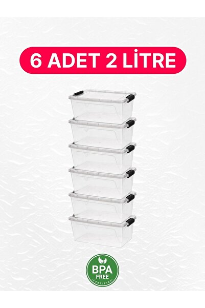 wete home 6 Pieces of 2 Lt Multi-Purpose Storage Containers with Locks, Recta...