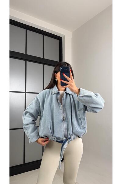 Gaus Mavi İçi Kürk Detaylı Bomber Denim Ceket GAUS-01051