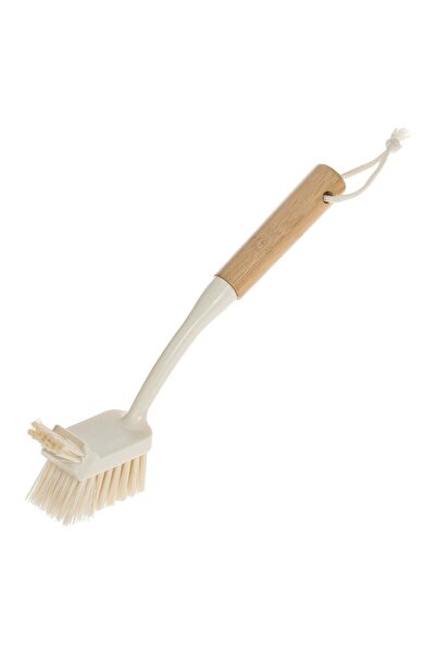 OEM Ecru Plastic Dish Brush with Bamboo Handle 25cm