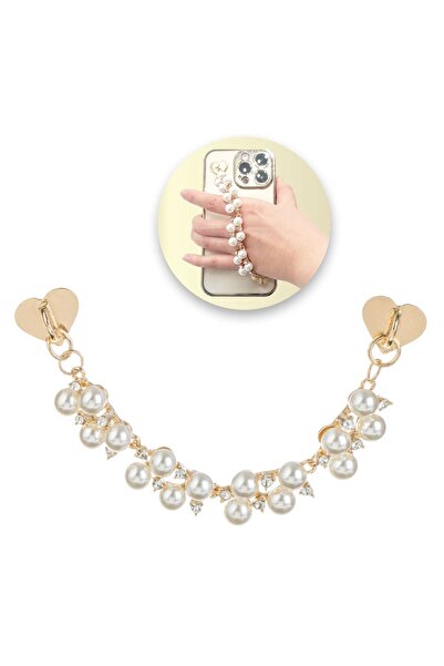 OEM Gold Color Adhesive Handle with Rhinestone Hearts for Mobile Phone 16cm