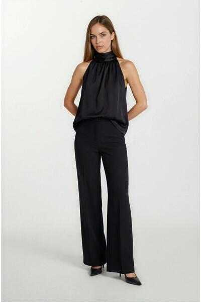 Spazio Osmelia Dik Yaka Kolsuz Bluz SİYAH