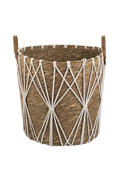OEM Beige Woven Basket with White Lace & Handles Ø36x35cm