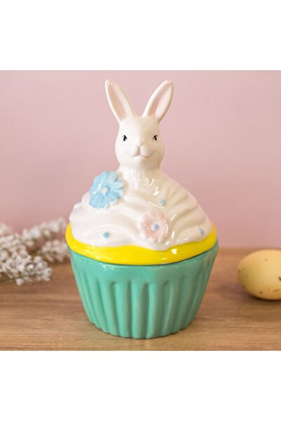OEM Colorful Cupcake Pastry Ceramic Container with Bunny for Cookies Ø12x19cm