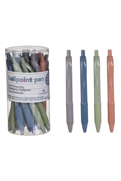 OEM Ball Pen Set with Grip 4 Colors & Blue Ink - 18pcs