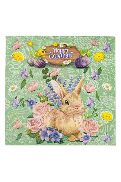 OEM 2-Ply Mint Green Easter Napkins Rabbit Flowers Eggs Happy Easter 33x33cm - 2