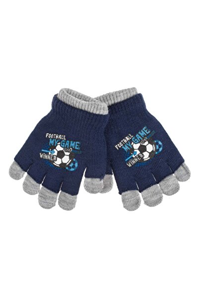 OEM Двуспален ръкавици, синьо-сиви с с принт, за деца 6-10 години - 1 чифт