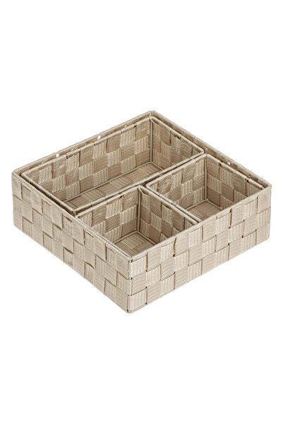 OEM Beige Metal Rattan Storage Basket (3 Sizes) - 4pcs